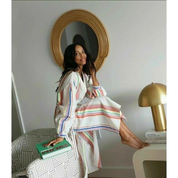 H&M x Lemlem Kaftan Dress Colorful Striped Lyocell - Picture 3 of 7